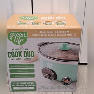New Greenlife Healthy Ceramic Nonstick Cook Duo Slow Cooker - Black and Green